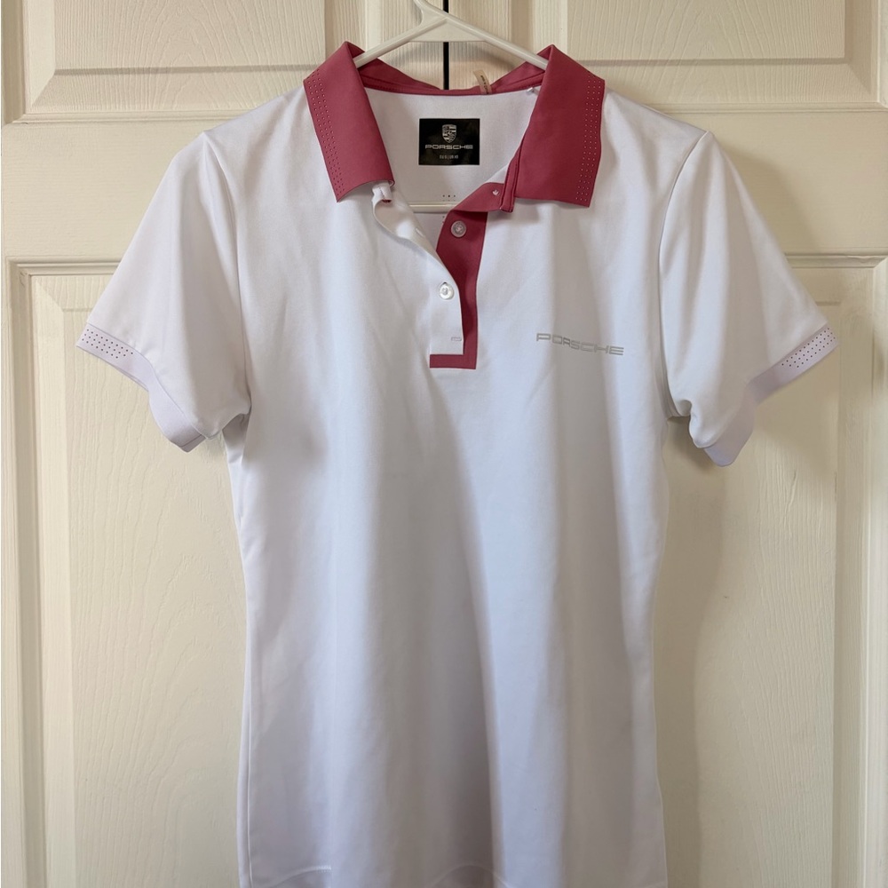 Men’s White Polo with Burgundy Trim